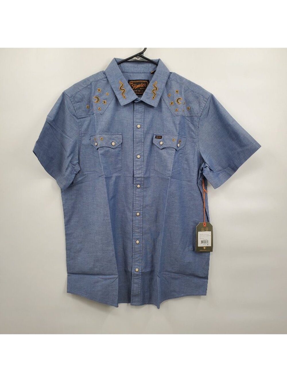 Howler Bros Crosscut Deluxe Short Sleeve Shirt Men Size Large NWT Indigo Chambra